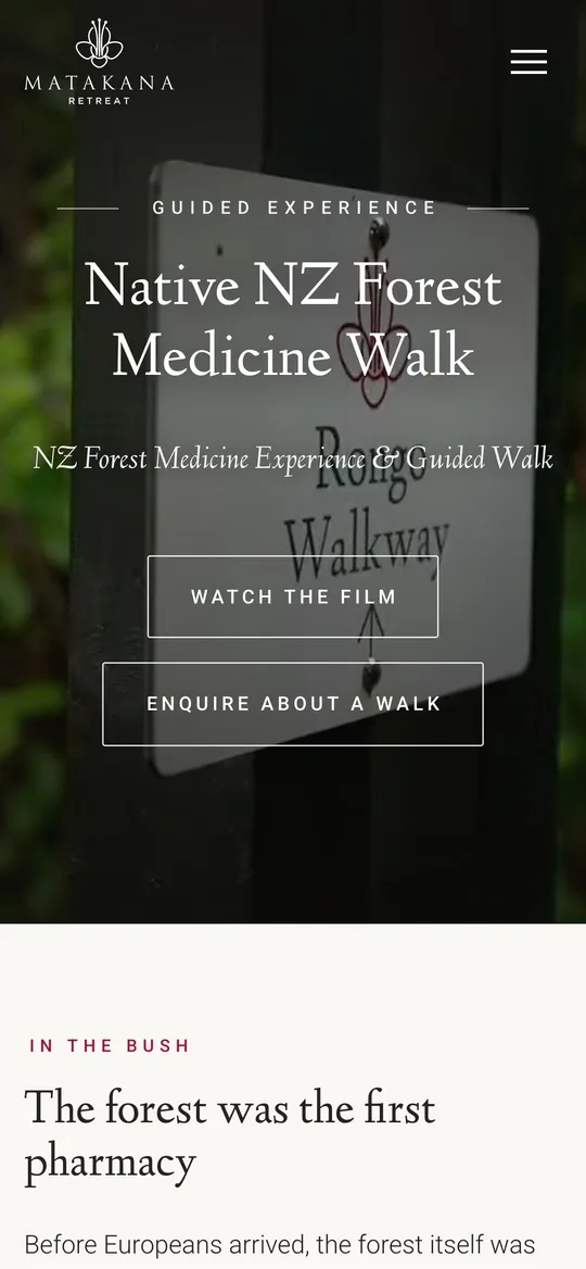 Matakana Retreat forest medicine walk page on a phone