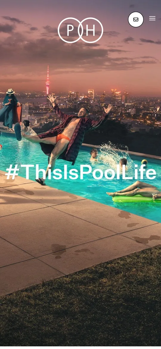 The PoolHouse website on a phone