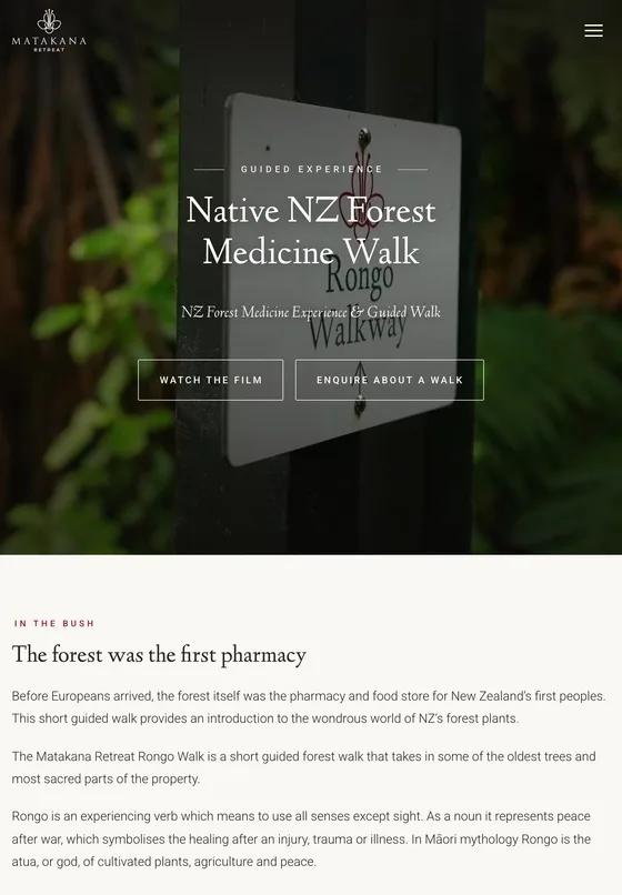 Matakana Retreat forest medicine walk page on a tablet
